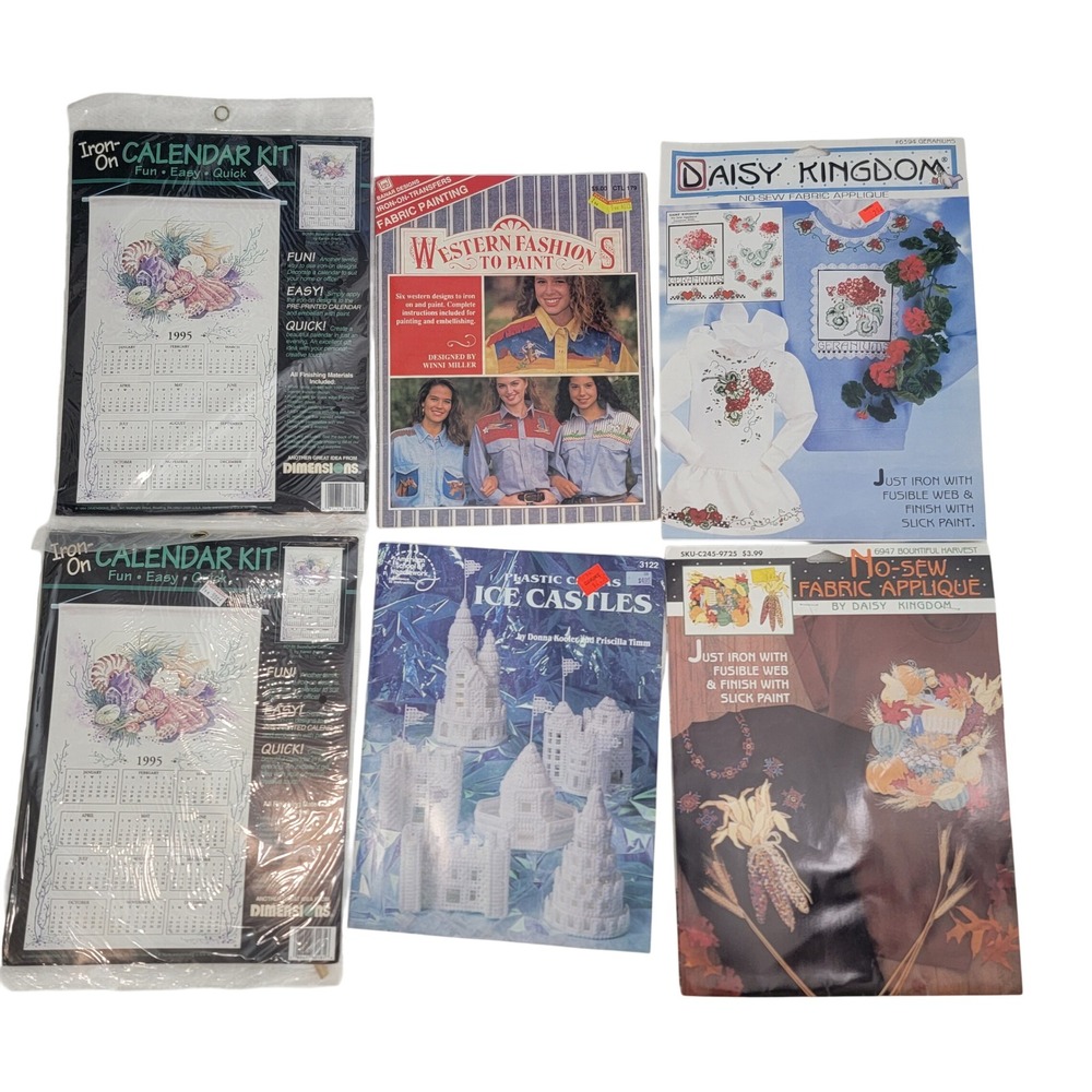 Vintage 90s Craft Kit Lot Dimensions Calendar Daisy Kingdom Western Iron On 6pc